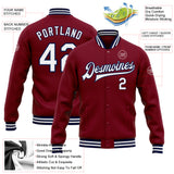 Custom Crimson White-Navy Bomber Full-Snap Varsity Letterman Jacket