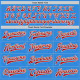 Custom Powder Blue Red-Cream Bomber Full-Snap Varsity Letterman Jacket