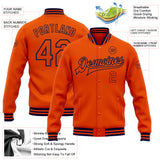 Custom Orange Navy Bomber Full-Snap Varsity Letterman Jacket