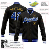 Custom Black Old Gold Pinstripe Royal-White Bomber Full-Snap Varsity Letterman Jacket