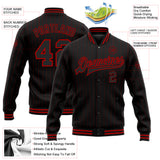 Custom Black Red Pinstripe Red Bomber Full-Snap Varsity Letterman Jacket