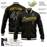 Custom Black Yellow Pinstripe Royal-White Bomber Full-Snap Varsity Letterman Jacket