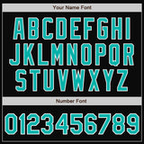 Custom Black White Pinstripe Aqua Bomber Full-Snap Varsity Letterman Jacket