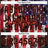 Custom Royal Black Orange-Red American Flag With Head Of Bull 3D Pattern Design Bomber Full-Snap Varsity Letterman Jacket