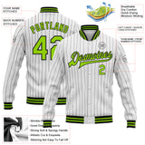 Custom White Black Pinstripe Neon Green Bomber Full-Snap Varsity Letterman Jacket