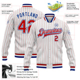 Custom White Red Pinstripe Royal Bomber Full-Snap Varsity Letterman Jacket