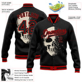Custom Black Red Skull Fashion 3D Bomber Full-Snap Varsity Letterman Jacket