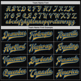 Custom Black Powder Blue-Old Gold Bomber Full-Snap Varsity Letterman Two Tone Jacket