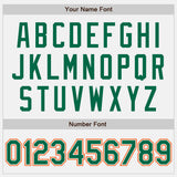 Custom White Kelly Green-Orange Bomber Full-Snap Varsity Letterman Two Tone Jacket
