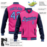 Custom Pink Light Blue-Navy Bomber Full-Snap Varsity Letterman Two Tone Jacket