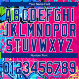 Custom Graffiti Pattern Royal-White Hiphop Abstract Urban Street Art 3D Bomber Full-Snap Varsity Letterman Jacket