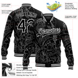 Custom Graffiti Pattern Black-White Skull Fashion 3D Bomber Full-Snap Varsity Letterman Jacket