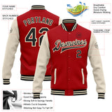 Custom Red Black-Cream Bomber Full-Snap Varsity Letterman Two Tone Jacket