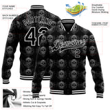 Custom Black White Skull Fashion 3D Bomber Full-Snap Varsity Letterman Jacket