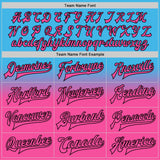 Custom Sky Blue Pink-Black Bomber Full-Snap Varsity Letterman Fade Fashion Jacket