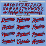 Custom Light Blue Red-Navy Bomber Full-Snap Varsity Letterman Two Tone Jacket