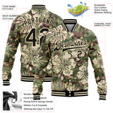 Custom Camo Black-Cream Hawaii Palm Leaves 3DBomber Full-Snap Varsity Letterman Salute To Service Jacket