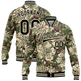 Custom Camo Black-Cream Hawaii Palm Leaves 3DBomber Full-Snap Varsity Letterman Salute To Service Jacket