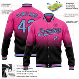 Custom Pink Light Blue-Black Bomber Full-Snap Varsity Letterman Fade Fashion Jacket