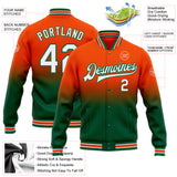 Custom Orange White-Kelly Green Bomber Full-Snap Varsity Letterman Fade Fashion Jacket