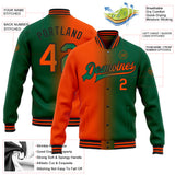 Custom Kelly Green Orange-Black Bomber Full-Snap Varsity Letterman Gradient Fashion Jacket