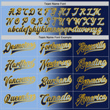Custom Navy Light Blue-Gold Bomber Full-Snap Varsity Letterman Gradient Fashion Jacket
