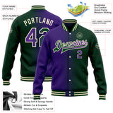 Custom Green Purple-Cream Bomber Full-Snap Varsity Letterman Gradient Fashion Jacket