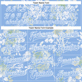 Custom Light Blue White Plant And Flower 3D Pattern Design Bomber Full-Snap Varsity Letterman Jacket