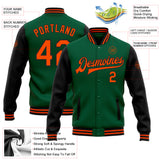 Custom Kelly Green Orange-Black Bomber Full-Snap Varsity Letterman Two Tone Jacket