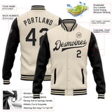 Custom Cream Black Bomber Full-Snap Varsity Letterman Two Tone Jacket