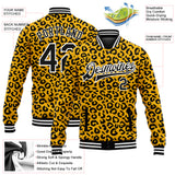 Custom Gold Black-White Leopard Print 3D Pattern Design Bomber Full-Snap Varsity Letterman Jacket