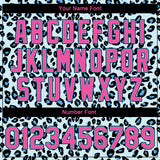 Custom Sky Blue Pink-Black Leopard Print 3D Pattern Design Bomber Full-Snap Varsity Letterman Jacket