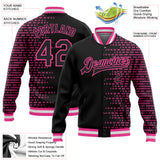 Custom Black Pink-White Halftone 3D Pattern Design Bomber Full-Snap Varsity Letterman Jacket