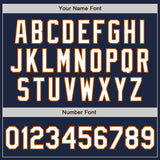 Custom Navy White-Texas Orange Bomber Full-Snap Varsity Letterman Two Tone Jacket