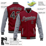 Custom Crimson Black-Gray Bomber Full-Snap Varsity Letterman Two Tone Jacket