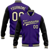 Custom Purple Cream-Black Bomber Full-Snap Varsity Letterman Two Tone Jacket