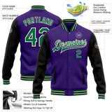 Custom Purple Kelly Green Black-Cream Bomber Full-Snap Varsity Letterman Two Tone Jacket