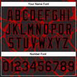 Custom Black Red Abstract Network 3D Pattern Design Bomber Full-Snap Varsity Letterman Jacket