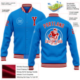 Custom Powder Blue Red-White Bomber Full-Snap Varsity Letterman Jacket