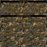 Custom Camo Black-Old Gold Classic Wood Camouflage 3D Bomber Full-Snap Varsity Letterman Salute To Service Jacket