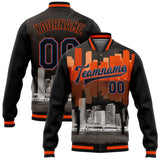 Custom Black Powder Blue-Orange Miami Florida City Edition 3D Bomber Full-Snap Varsity Letterman Jacket