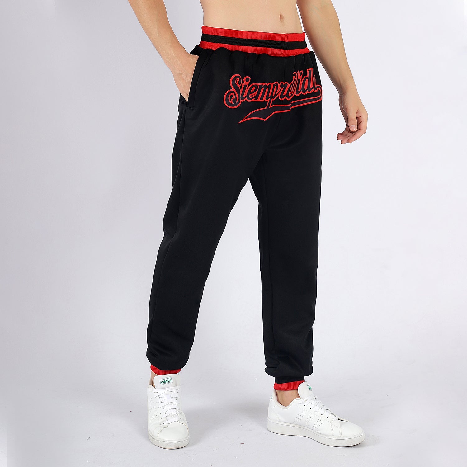 Custom Black Black-Red Sports Pants