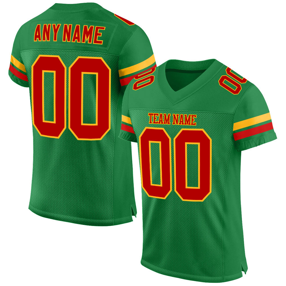 Custom Grass Green Red-Gold Mesh Authentic Football Jersey
