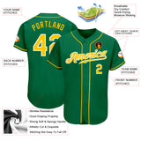 Custom Kelly Green Gold-White Authentic Baseball Jersey