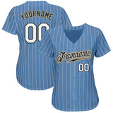 Custom Light Blue White Pinstripe White-Old Gold Authentic Baseball Jersey