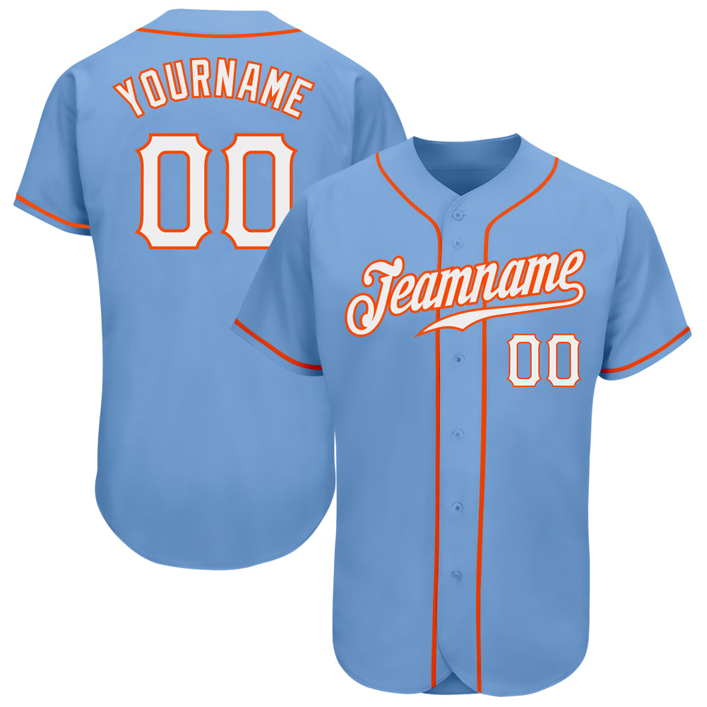 Custom Light Blue White-Orange Authentic Baseball Jersey