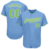 Custom Light Blue Neon Green-White Authentic Baseball Jersey