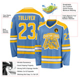 Custom Light Blue Gold-White Hockey Jersey