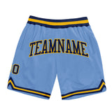 Custom Light Blue Navy-Gold Authentic Throwback Basketball Shorts