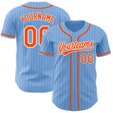 Custom Light Blue White Pinstripe Orange Authentic Baseball Jersey